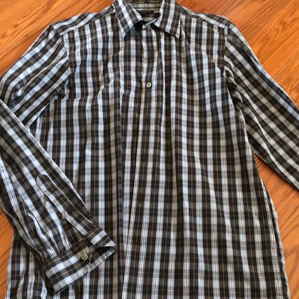 DKNY blue and black plaid button down